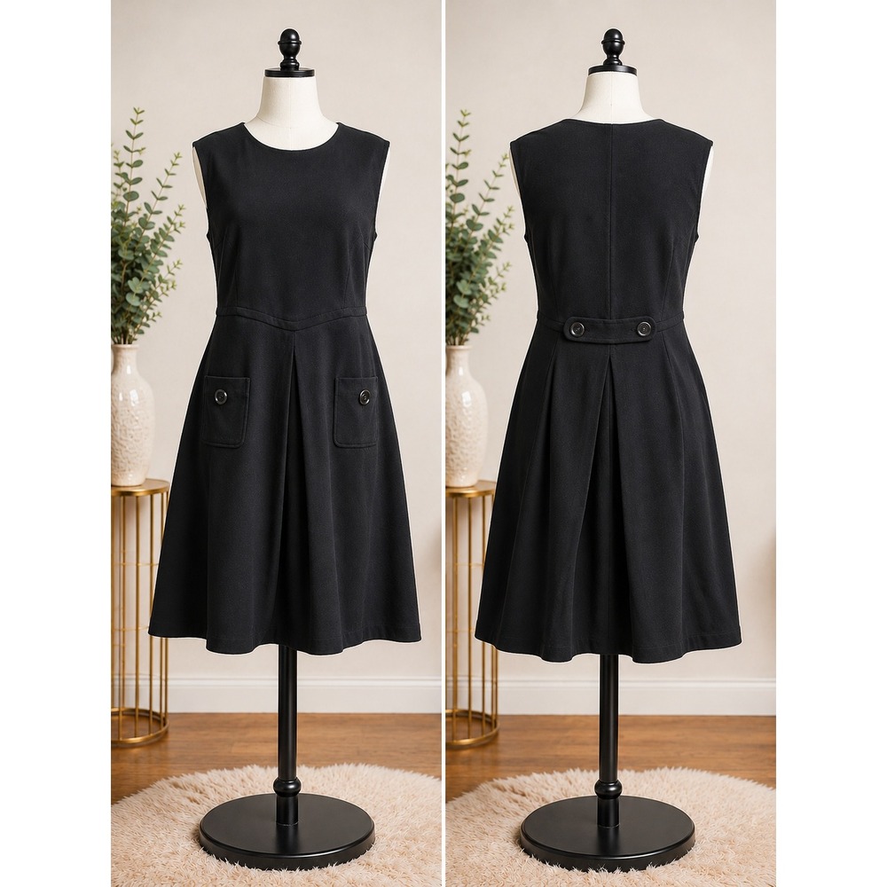 City Chic Womens Black Sleeveless Fit and Flare Pleated Pocket Dress Size S 16